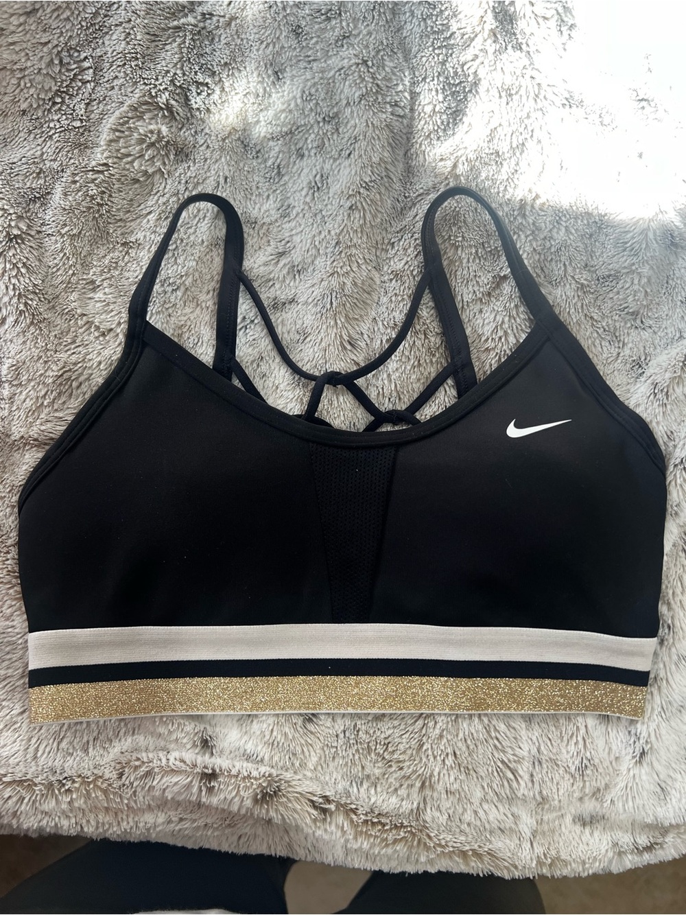 Nike Dri-Fit Women’s  Black Sports Bra with Gold Accent sz Small